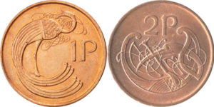 Irish Penny and Two Pence Coins Side by Side