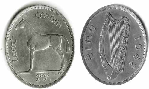 1942 silver irish half crown coin 2s6d ireland coins
