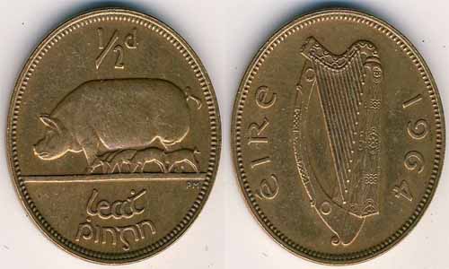 1964 irish halfpenny ireland coins
