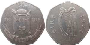 50 Pence Dublin Millenium ireland coins