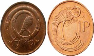 Irish decimall half penny and penny coin